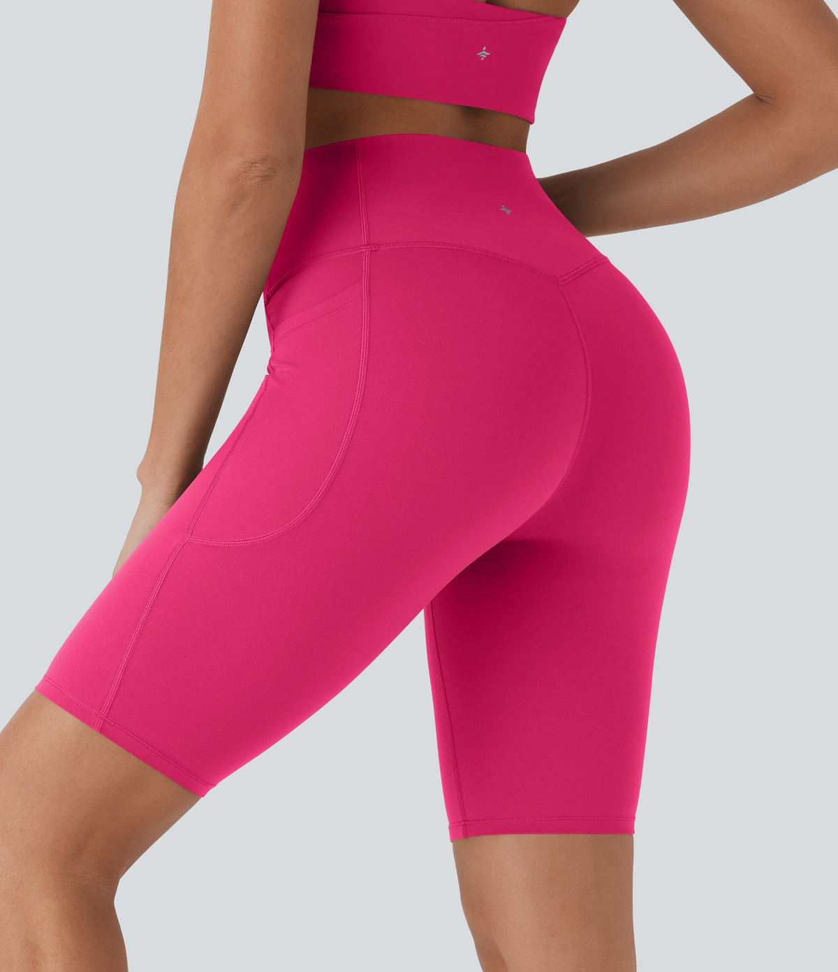 Halara UltraSculpt™ High Waisted Tummy Control Pocket Shaping Training Biker Shorts 9'' - Bright Rose