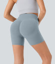 Halara UltraSculpt™ High Waisted Scrunch Butt Lifting Tummy Control Pocket Shaping Workout Biker Shorts 5'' - Blue Flower Gray