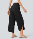 Breezeful™ High Waisted Tummy Control Split Hem Quick Dry Resort Pants with Pockets - Black