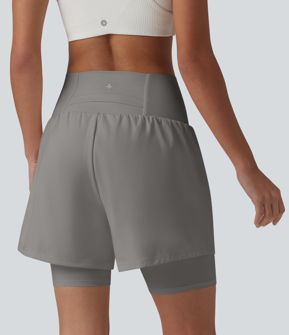 SoftlyZero™ Airy Super High Waisted 2-in-1 Cool Touch Yoga Shorts 7'' with Pockets - Steeple Gray