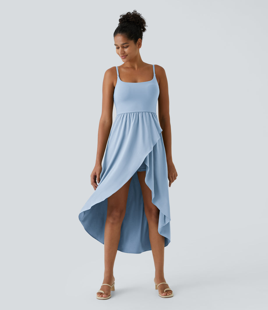 Breezeful™ High Low 2-Piece Pocket Flowy Midi Quick Dry Casual Dress - Thin Ice Blue