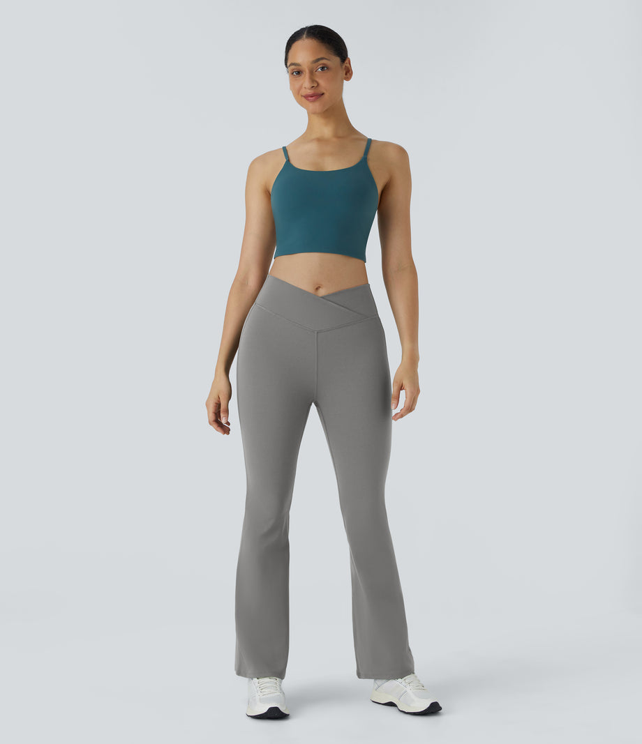 DayStretch High Waisted Crossover Flare Yoga Leggings - Silent Storm