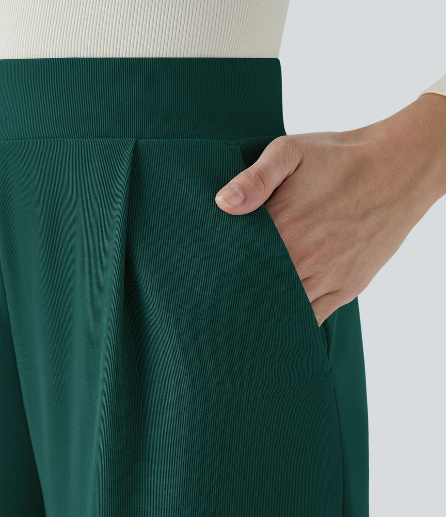 Halara Flex™ High Waisted Body Sculpt Waist-Slimming Pocket Wide Leg Micro Waffle Work Pants - Rain Forest