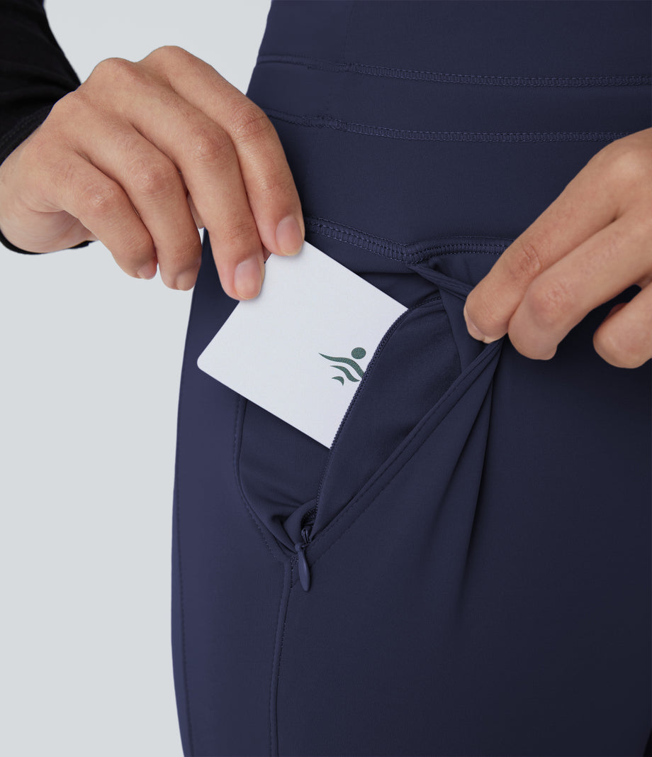 SoftlyZero™ Plush High Waisted Drawstring Pocket Plain Full Length Joggers - Peacoat