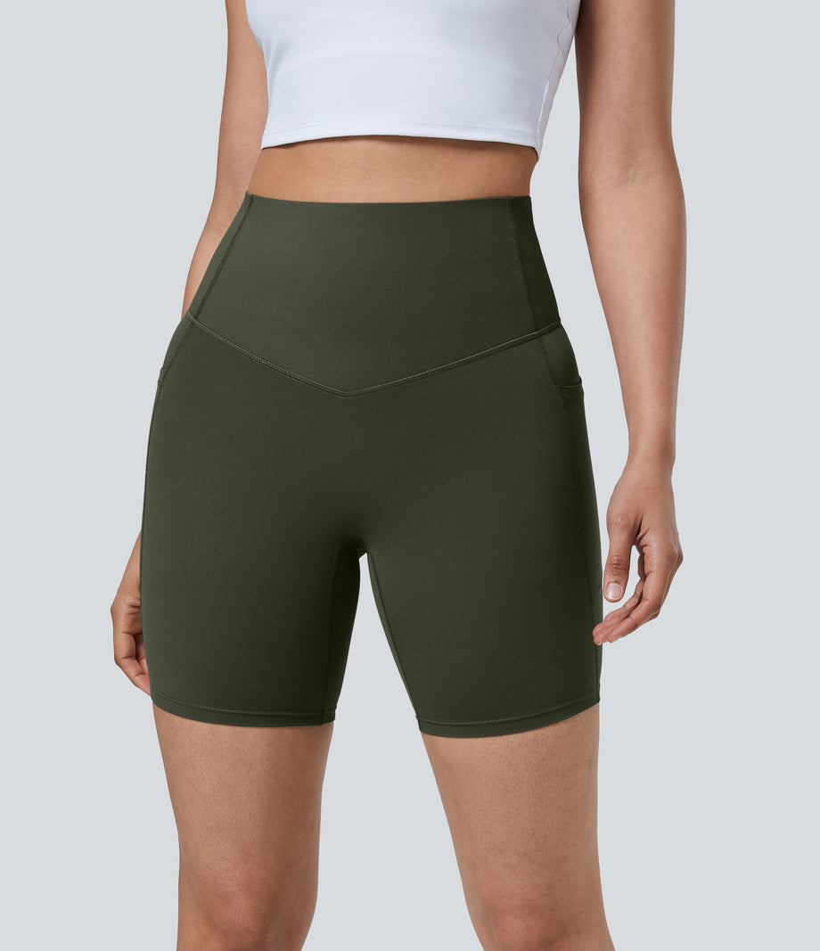 Halara UltraSculpt™ High Waisted Tummy Control Pocket Shaping Training Biker Shorts 7'' - Deep Woodland Green