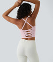 Crisscross Backless Built-in Bra Cropped Running Tank Top A-D Cups - Peachskin