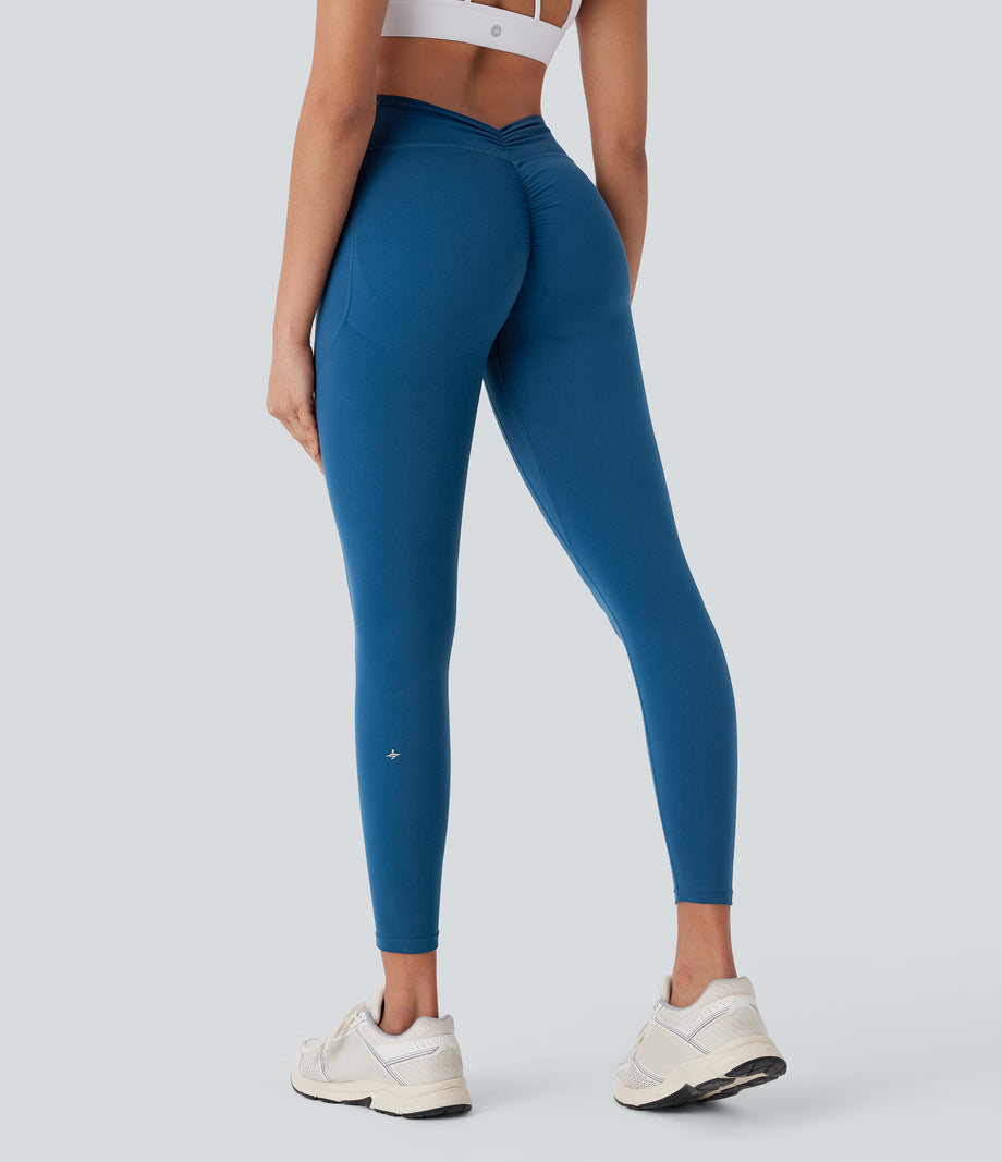 Halara UltraSculpt™ High Waisted Tummy Control Butt Lifting Ruched Pocket Shaping Yoga Leggings - Vallarta Blue