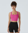 SoftlyZero™ Airy Square Neck Backless Crisscross Cropped Cool Touch Yoga Tank Top-UPF50+ - Fuchsia Fedora