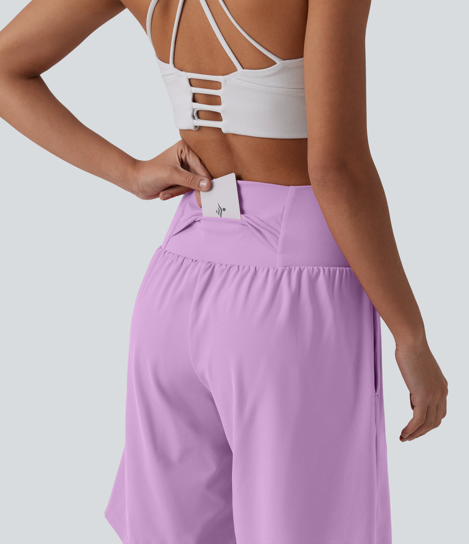 SoftlyZero™ Airy Super High Waisted 2-in-1 Cool Touch Yoga Shorts 9" with Pockets - Orchid Bouquet