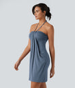 Halter Tie Back Mini Resort Dress with Pockets - Mountain Spring