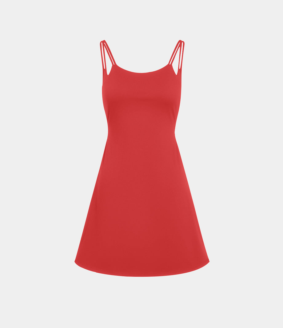 SoftlyZero™ Plush Double Straps 2-Piece Pocket Slip Dance Active Dress A-D Cups - Poinsettia