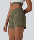 SoftlyZero™ Airy Crossover High Waisted 2-in-1 Cool Touch Yoga Shorts 3'' with Pockets - Withered Green