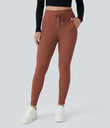 SoftlyZero™ Plush High Waisted Drawstring Pocket Plain Full Length Joggers - Sequoia