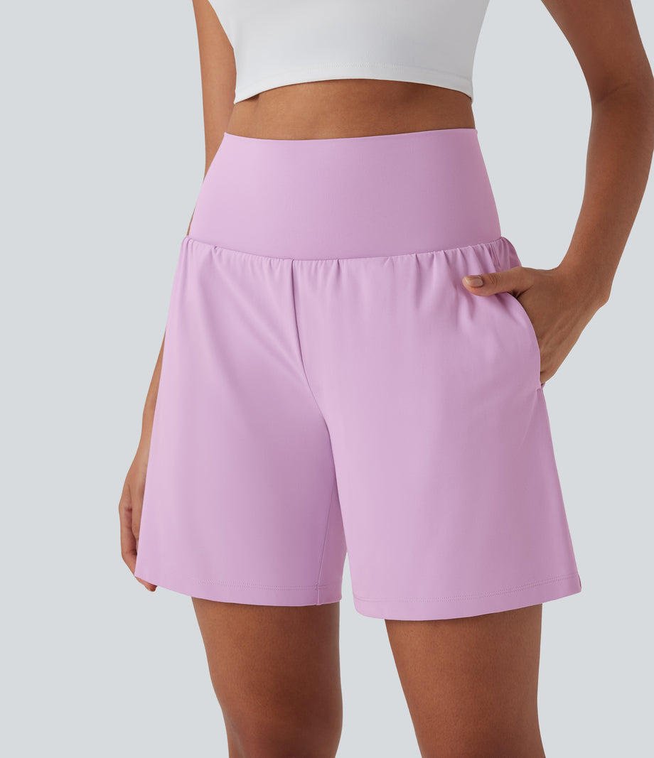 SoftlyZero™ Airy Super High Waisted 2-in-1 Cool Touch Yoga Shorts 7" with Pockets - Orchid Bouquet