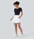 DayStretch High Waisted Work Baggy Shorts 4'' with Pockets - White