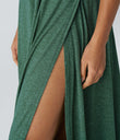 U Neck Flowy Maxi Casual Tank Dress - Dark Green Floral Yarn