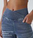Halara Flex™ High Waisted Crossover Pocket Washed Casual Flare Jeans - Blue Gray Denim