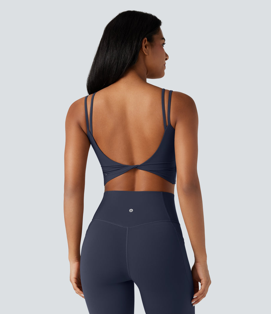 Halara UltraSculpt™ Double Straps Twisted Backless Cropped Yoga Tank Top - Mood Indigo