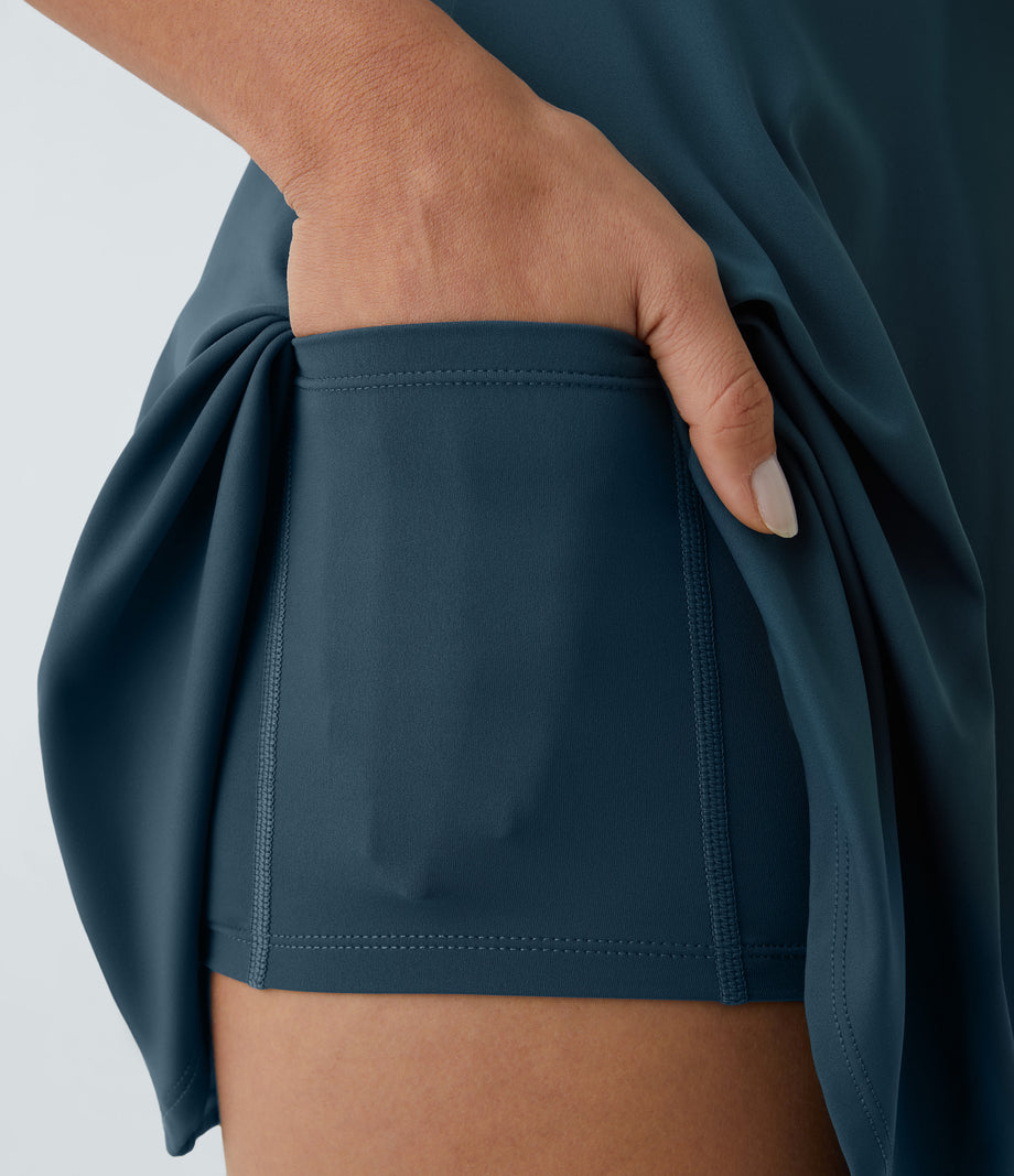 SoftlyZero™ Airy Backless Twisted Flare Low Support Dance Active Dress-Longer Length-Easy Peezy Edition A-D Cups - Majolica Blue
