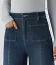 Halara Flex™ High Waisted Pockets Washed Casual Wide Leg Jeans - Distressed Denim Dark Blue