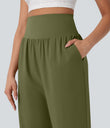 Breezeful™ High Waisted Tummy Control Hem Quick Dry Capri Pants with Pockets - Sphagnum