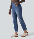 Halara Flex™ High Waisted Rolled Hem Casual Slim Jeans with Pockets - Tide Blue Denim
