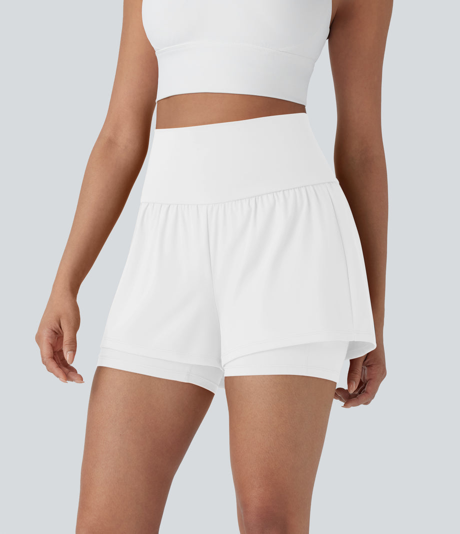 SoftlyZero™ Airy Super High Waisted 2-in-1 Cool Touch Yoga Shorts 5'' with Pockets - White