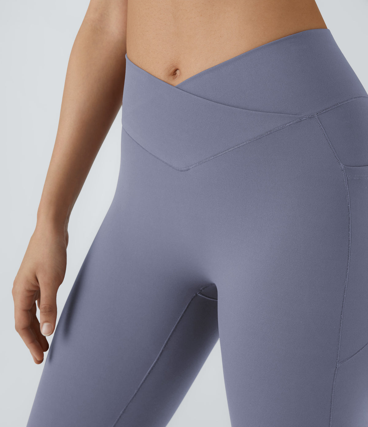 Patitoff™ 2.0 Pet Hair Resistant High Waisted Crossover Side Pocket Yoga Leggings - Smoke Purple Blue