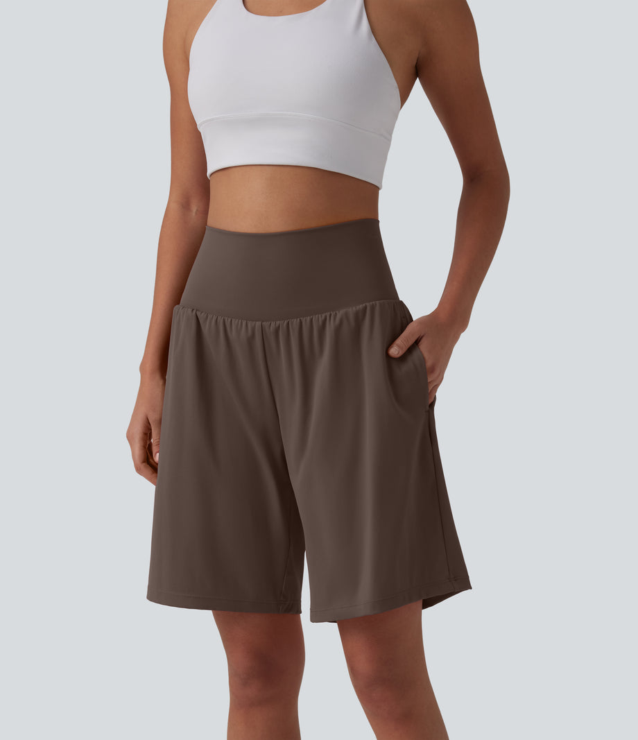 SoftlyZero™ Airy Super High Waisted 2-in-1 Cool Touch Yoga Shorts 9" with Pockets - Chocolate Martini