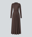 Mock-neck Long Sleeve Pocket Flare Maxi Casual Dress - Chestnut