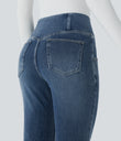Halara Flex™ High Waisted Crossover Pocket Washed Casual Flare Jeans - Frost Blue Denim
