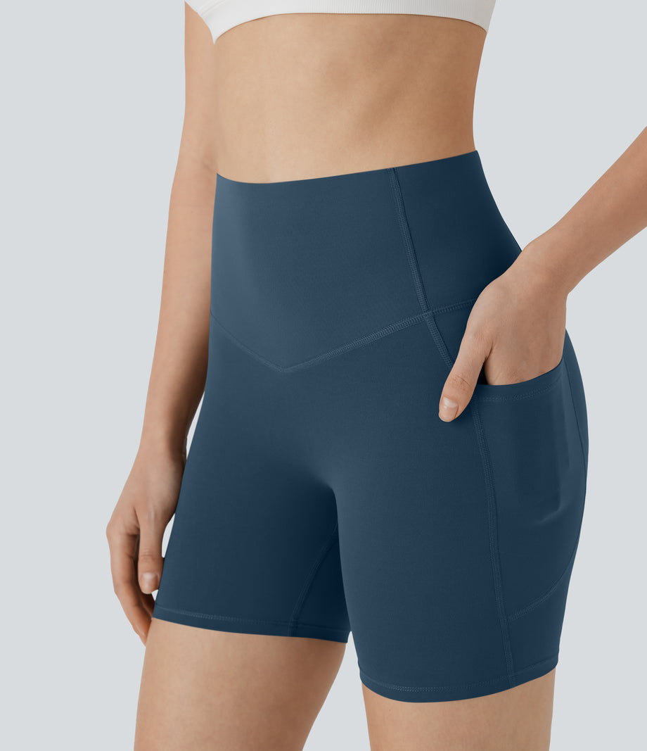 Halara UltraSculpt™ High Waisted Butt Lifting Tummy Control Pocket Shaping Training Biker Shorts 5'' - Majolica Blue