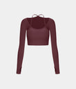 Ribbed Halter Strap Thumb Hole Cropped Yoga Sports Top - Maroon Banner