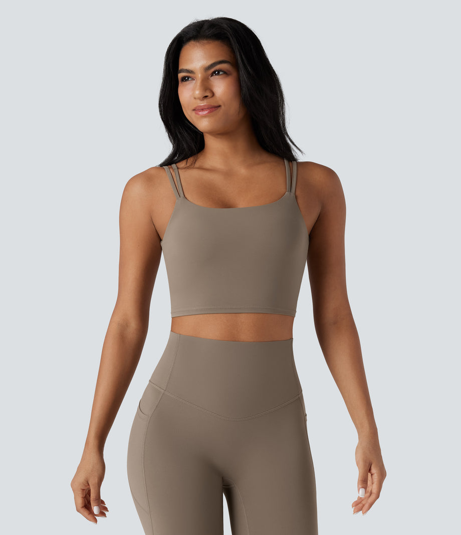 Halara UltraSculpt™ Double Straps Twisted Backless Cropped Yoga Tank Top - Dawn Brown