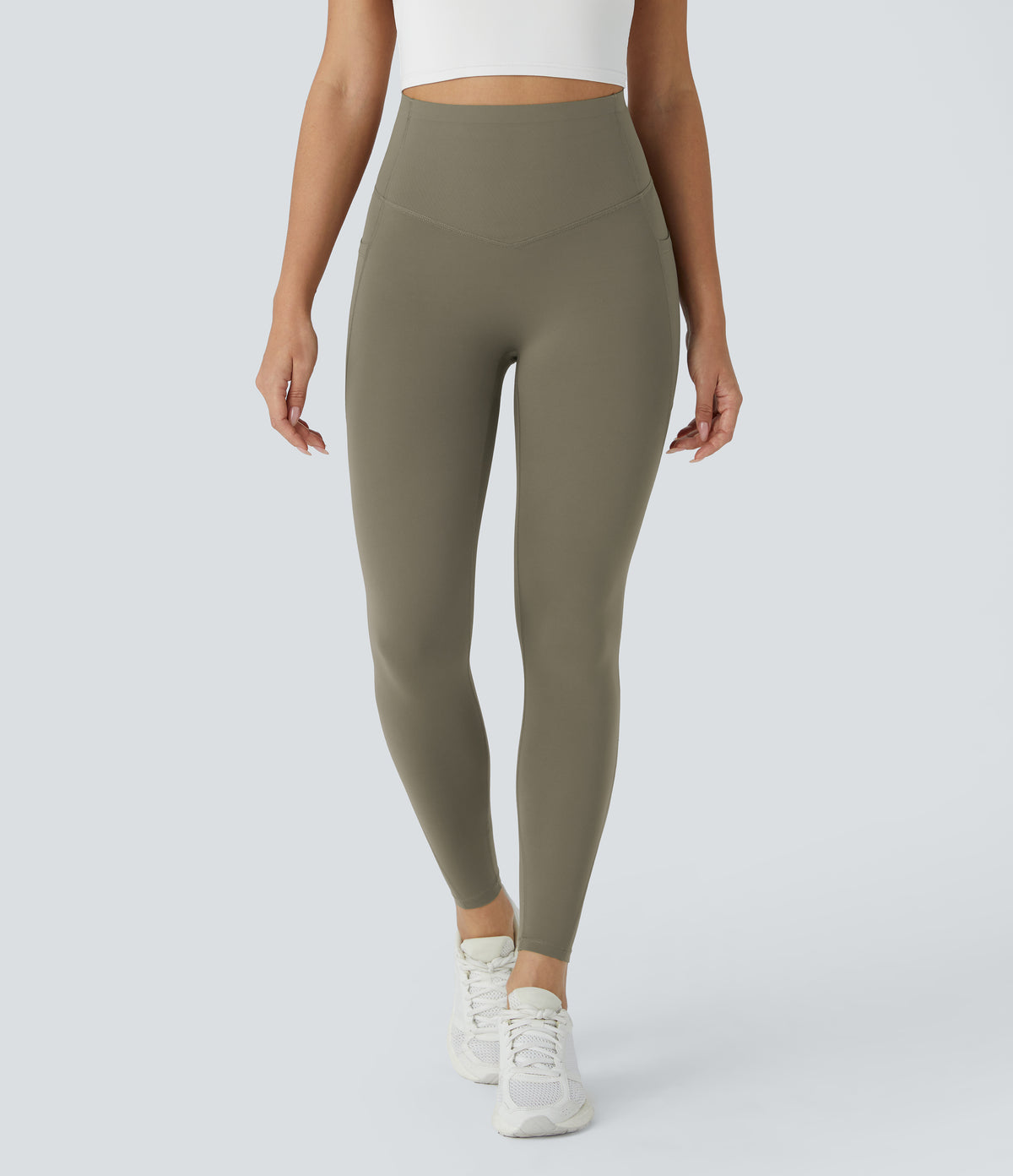 Halara UltraSculpt™ High Waisted Butt Lifting Tummy Control Pocket Shaping Workout Leggings - Grass Grey Green