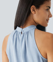 Keyhole Back Halter Sleeveless Curved Hem Work Blouse - Skyride
