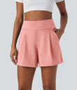 DayStretch High Waisted Work Baggy Shorts 4'' with Pockets - Candy Pink