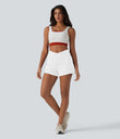 SoftlyZero™ Airy Crossover High Waisted 2-in-1 Cool Touch Yoga Shorts 3'' with Pockets - White