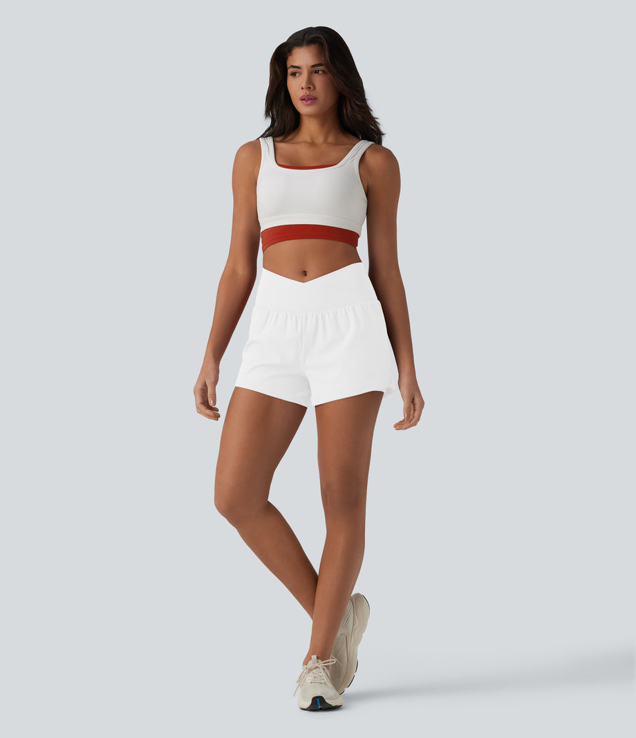 SoftlyZero™ Airy Crossover High Waisted 2-in-1 Cool Touch Yoga Shorts 3'' with Pockets - White
