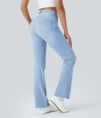 Halara Flex™ High Waisted Pockets Washed Casual Bootcut Jeans - Light Azure Denim
