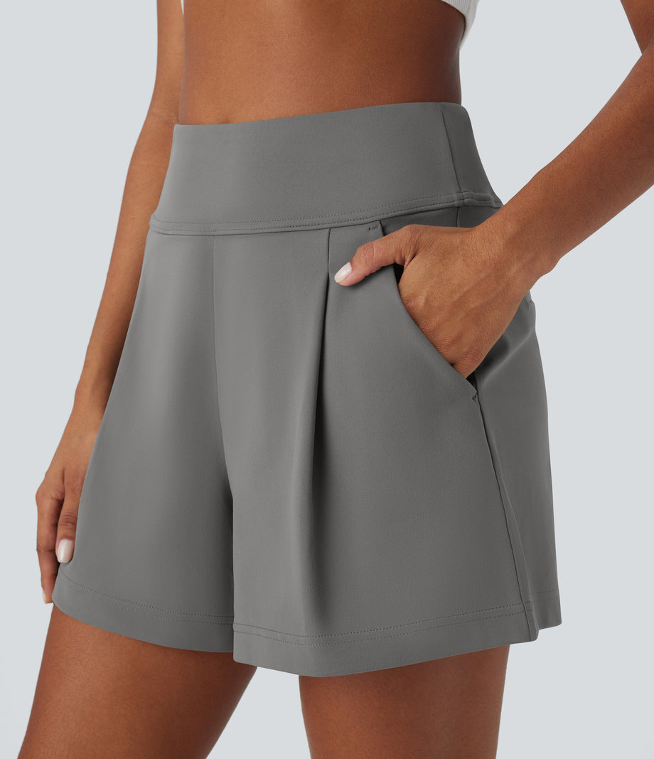 DayStretch High Waisted Work Baggy Shorts 4'' with Pockets - Silent Storm