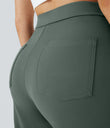 DayStretch High Waisted Pockets Straight Leg Casual Pants - Deep Aquamarine