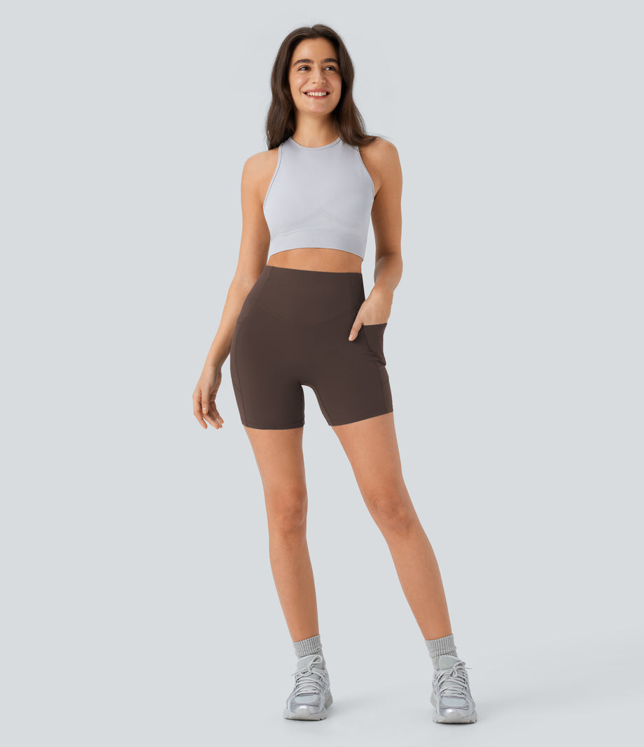 Halara UltraSculpt™ High Waisted Scrunch Butt Lifting Tummy Control Pocket Shaping Workout Biker Shorts 5'' - Hot Fudge