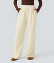 High Waisted Pocket Straight Leg Baggy Mop Corduroy Casual Pants - Vanilla Ice