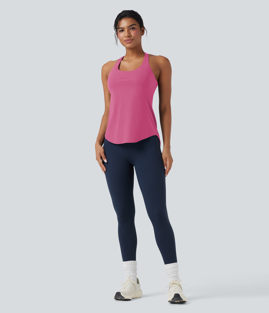 Halara UltraSculpt™ Round Neck Crisscross Back Running Tank Tops DD-F Cups - Pink Power