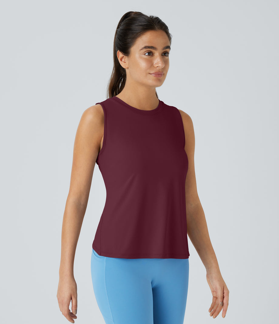 Cut Out Crossover Hem Solid Yoga Tank Top - Red Violet