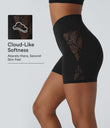 SoftlyZero™ High Waisted Crossover Contrast Lace Pocket Yoga Biker Shorts 5''-UPF50+ - Black