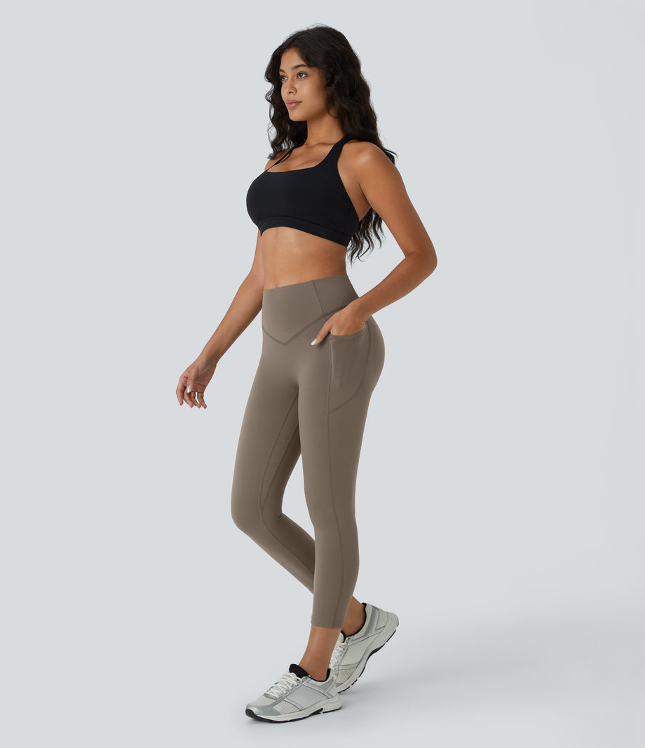 Halara UltraSculpt™ High Waisted Scrunch Butt Lifting Tummy Control Pocket Shaping Capri Training Leggings - Dawn Brown