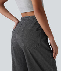 Halara Flex™ Low Rise Drawstring Wide Leg Sparkle Casual Sweatpants Jeans with Pockets - Iron Gate Denim
