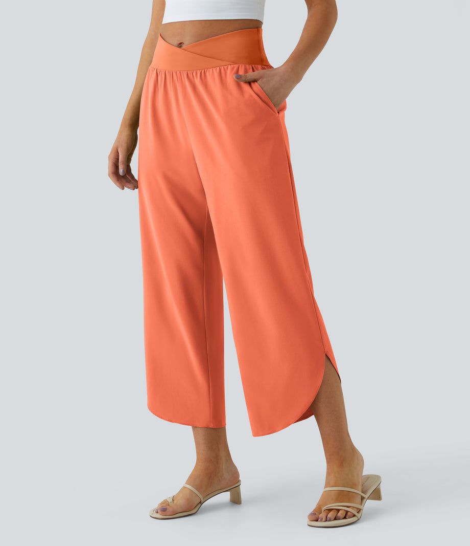 Breezeful™ High Waisted Crossover Quick Dry Resort Pants with Pockets - Flamingo
